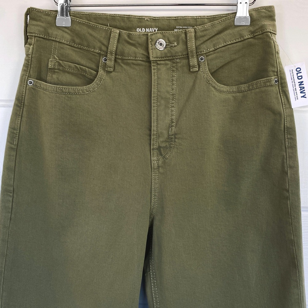 NWT Extra High Rise Wide Leg‎ Sailor Jeans 4 Olive Green Retro 70s Chic Minimal - Picture 7 of 10